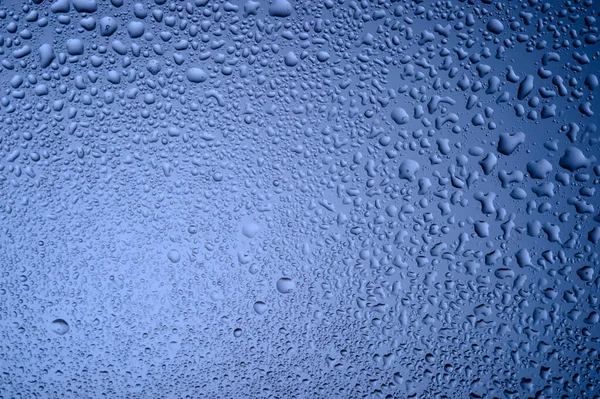 Gotas Água Vidro Fundo Azul2 — Fotografia de Stock