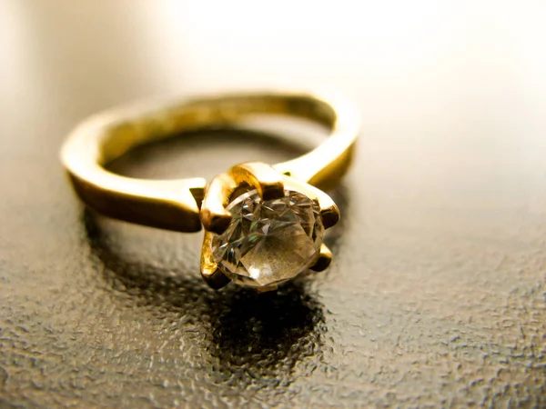 Gold Ring Diamond Gem Closeup Gold Wedding Engagement Ring Decorated Stock Picture