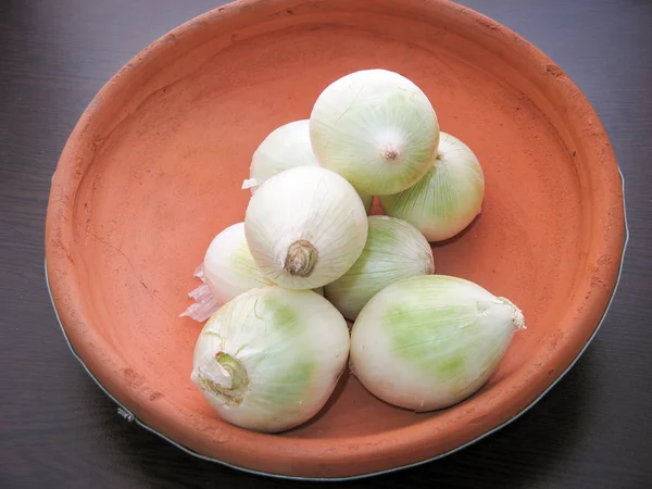 White Onion Clay Pot Closeup Closeup White Dry Onions Clay — Stock Photo, Image