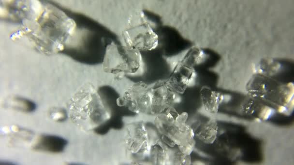 Micro Shot Açúcar Branco Rodar Detalhes Açúcar Cristal Micro Vista — Vídeo de Stock