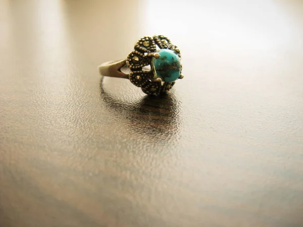 Kék Türkiz Gyűrű Női Gyűrű Ezüst Gyűrű Díszített Kék Türkiz — Stock Fotó