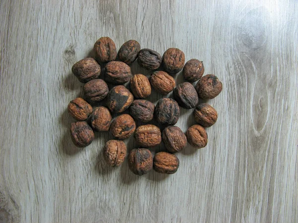 Nuez Del Bosque Sobre Fondo Madera Comida Saludable Para Cerebro —  Fotos de Stock