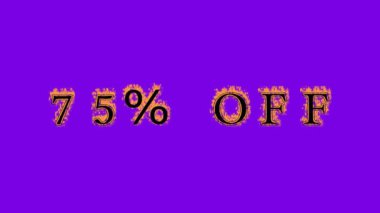 Ateşleme efekti menekşesi arkaplanında% 75 indirim. Yüksek görsel etkiyle canlandırılmış metin efekti. harf ve metin efekti. Alfa Eşleşmesi.