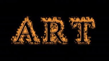 Sanat ateşi metni etkisi siyah arkaplan. Yüksek görsel etkiyle canlandırılmış metin efekti. harf ve metin efekti. Alfa Eşleşmesi.