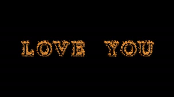 Love You Fire Text Effect Черный Фон Анимированный Текстовый Эффект — стоковое видео