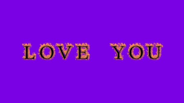 Love You Fire Text Effect Violet Background Animated Text Effect — Stock Video
