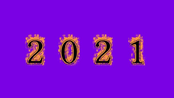 2021 Fuego Efecto Texto Fondo Violeta Efecto Texto Animado Con — Vídeos de Stock