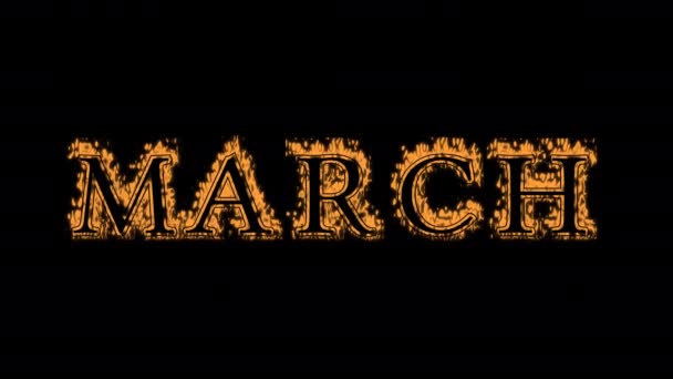 March Fire Text Effect Black Background Анимированный Текстовый Эффект Высоким — стоковое видео