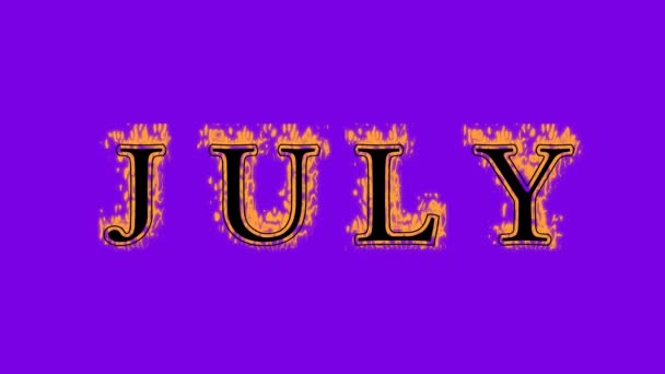 Julho Fogo Efeito Texto Fundo Violeta Efeito Texto Animado Com — Vídeo de Stock