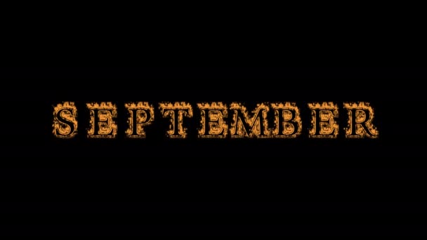 September Fire Text Effect Black Background Animated Text Effect High — Stock Video