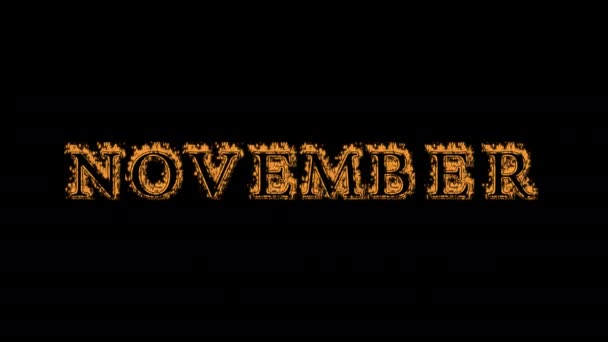 November Fire Text Effect Black Background Animated Text Effect High — Stock Video