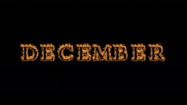 December Brand Tekst Effect Zwarte Achtergrond Geanimeerd Teksteffect Met Een — Stockvideo