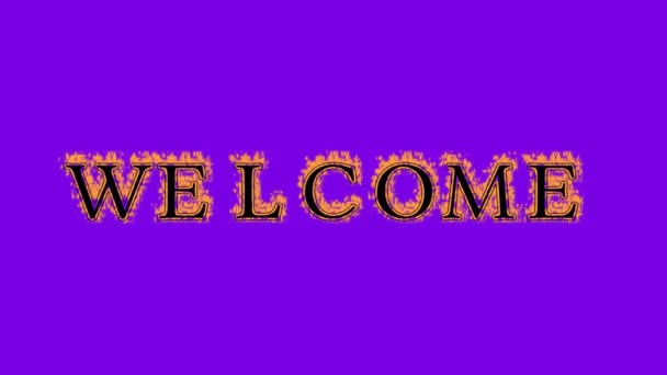 Welkom Vuur Tekst Effect Violette Achtergrond Geanimeerd Teksteffect Met Een — Stockvideo