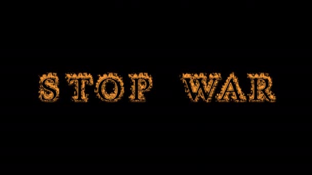 Stop War Fire Text Effect Black Background Animated Text Effect — Stock Video