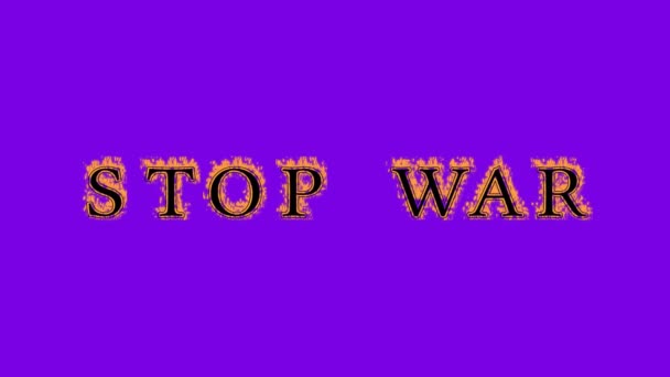 Stop Oorlog Vuur Tekst Effect Violette Achtergrond Geanimeerd Teksteffect Met — Stockvideo