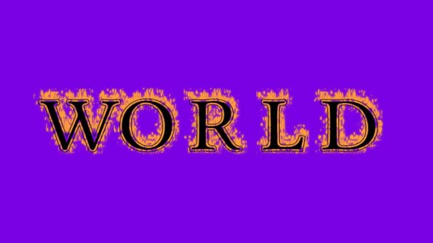世界火文字效果紫色背景 动画文字效果具有高视觉冲击力 字母和文字效果 阿尔法 — 图库视频影像