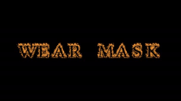 Tragen Maske Feuer Text Effekt Schwarzen Hintergrund Animierte Texteffekte Mit — Stockvideo