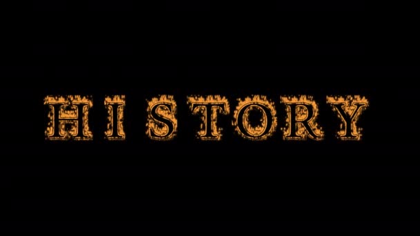 Történelem Tűz Szöveg Hatása Fekete Háttér Animált Szövegeffektus Nagy Vizuális — Stock videók