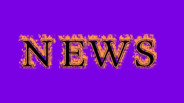 News Fire Text Violet Background Англійською Анімований Текстовий Ефект Високим — стокове відео