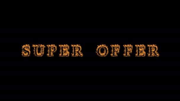 Super Offer Fire Text Effect Black Background Animated Text Effect — Stock Video