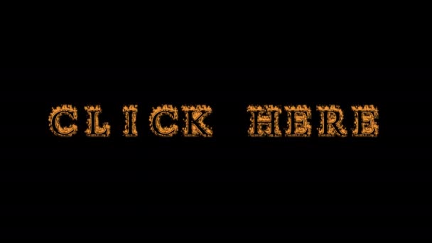 Click Here Fire Text Effect Black Background Animated Text Effect — Stock Video