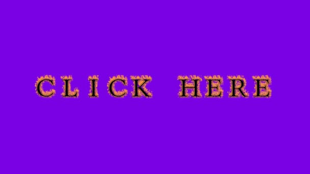 Click Here Fire Text Effect Violet Background Animated Text Effect — Stock Video