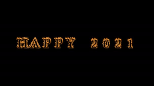 愉快2021年火灾文本效果黑色背景 动画文字效果具有高视觉冲击力 字母和文字效果 阿尔法 — 图库视频影像