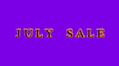 Temmuz satışı yangın metni efekti menekşe arkaplan. Yüksek görsel etkiyle canlandırılmış metin efekti. harf ve metin efekti. Alfa Eşleşmesi.