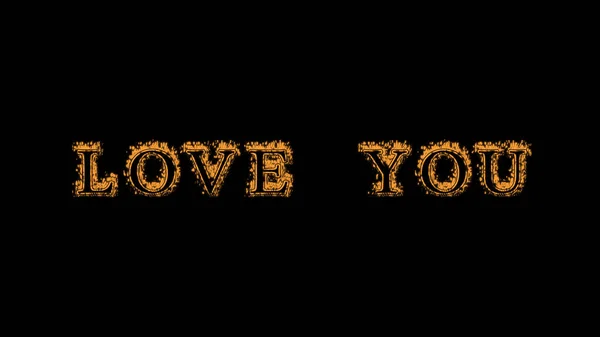 love you fire text effect black background. animated text effect with high visual impact. letter and text effect. Alpha Matte.