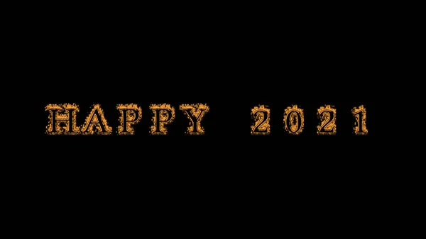 Happy 2021 Φωτιά Αποτέλεσμα Κειμένου Μαύρο Φόντο Εφέ Κινουμένων Σχεδίων — Φωτογραφία Αρχείου