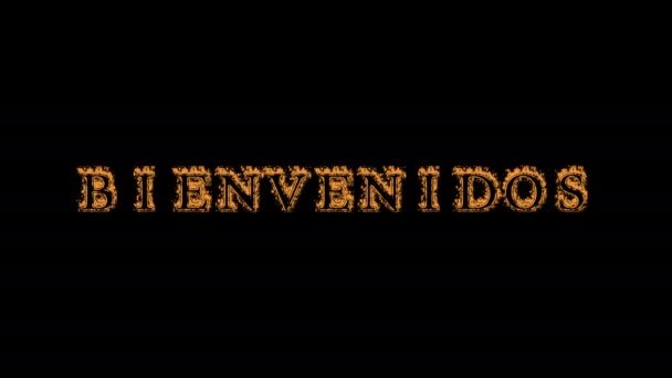 Bienvenidos Φωτιά Κείμενο Επίδραση Μαύρο Φόντο Εφέ Κινουμένων Σχεδίων Κείμενο — Αρχείο Βίντεο