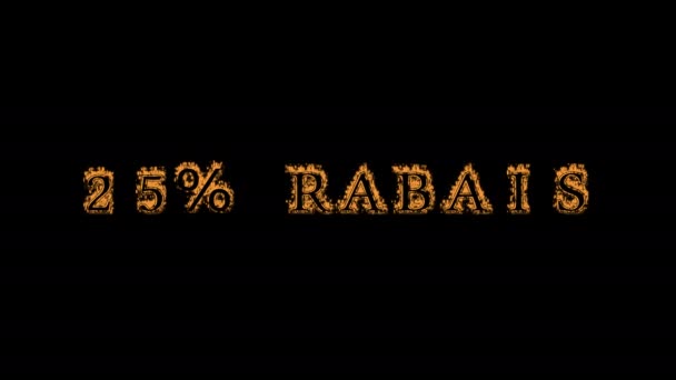 的Rabais火力文字效果为黑色背景 动画文字效果具有高视觉冲击力 字母和文字效果 翻译文本可以打25 — 图库视频影像