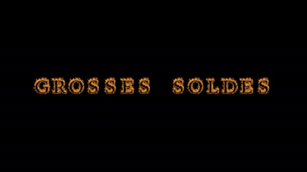 Grosses Soldes Fire Text Effect Black Background Animated Text Effect — Stock Video