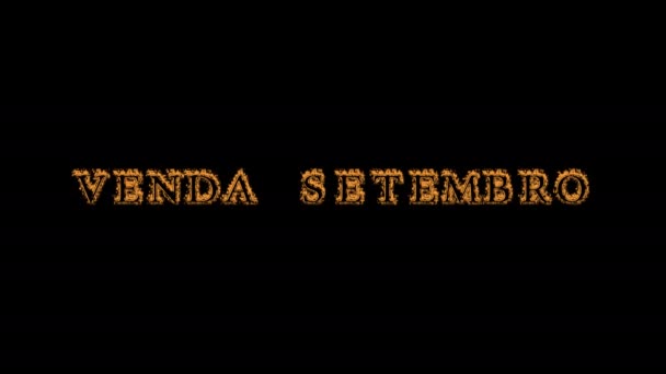 Venda Setembro Fuego Texto Efecto Fondo Negro Efecto Texto Animado — Vídeos de Stock