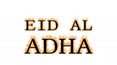 Kurban Bayramı yangın efekti beyaz izole arka plan. Yüksek görsel etkiyle canlandırılmış metin efekti. harf ve metin efekti.