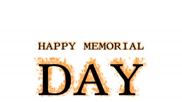 Happy Memorial Day Fire Text Effect White Isolated Background Animated — Stock Video
