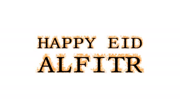 Happy Eid Alfitr Fire Text Effect White Isolated Background Animated — Stock Video