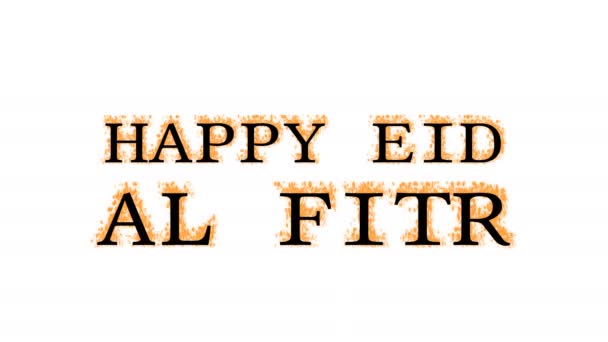 Feliz Eid Fitr Fuego Efecto Texto Blanco Aislado Fondo Efecto — Vídeos de Stock