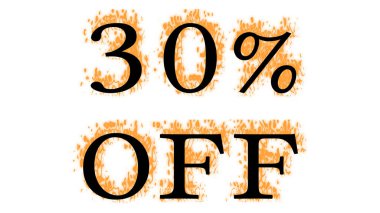 Ateşleme efekti% 30 kapalı beyaz izole arka plan. Yüksek görsel etkiyle canlandırılmış metin efekti. harf ve metin efekti.