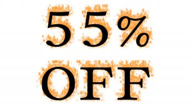 Ateşleme efekti% 55 kapalı beyaz izole arka plan. Yüksek görsel etkiyle canlandırılmış metin efekti. harf ve metin efekti.