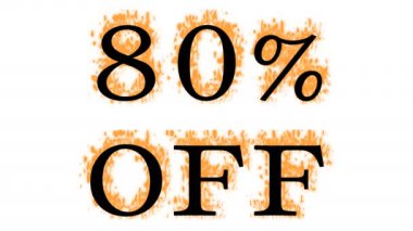 % 80 kapalı ateş etkisi beyaz izole arka plan. Yüksek görsel etkiyle canlandırılmış metin efekti. harf ve metin efekti.