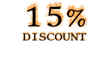 % 15 indirimli yangın metni efekti beyaz izole arka plan. Yüksek görsel etkiyle canlandırılmış metin efekti. harf ve metin efekti.