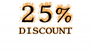 % 25 indirimli yangın metni efekti beyaz izole arka plan. Yüksek görsel etkiyle canlandırılmış metin efekti. harf ve metin efekti.