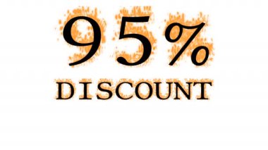 % 95 indirimli yangın metni efekti beyaz izole arka plan. Yüksek görsel etkiyle canlandırılmış metin efekti. harf ve metin efekti.