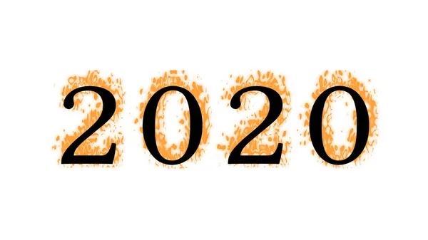 2020 Эффект Огня Текст Белый Изолированный Фон Анимированный Текстовый Эффект — стоковое фото