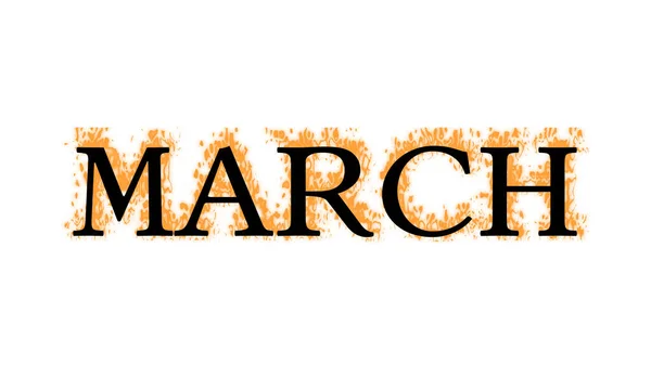 March Fire Text Effect White Isolated Background Animated Text Effect — Stock Photo, Image