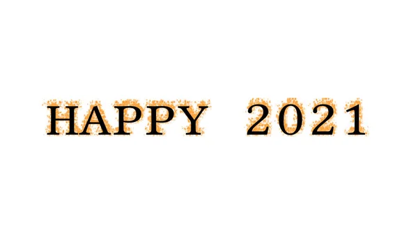 Happy 2021 Fire Text Effect White Isolated Background Animated Text — Stock Photo, Image