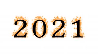 2021 yangın metni efekti beyaz izole arkaplan. Yüksek görsel etkiyle canlandırılmış metin efekti. harf ve metin efekti.