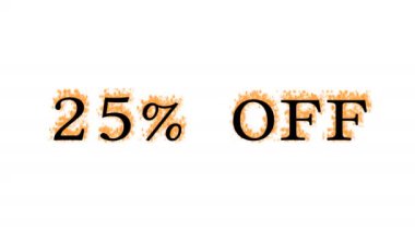 % 25 oranında kapalı mesaj efekti beyaz izole arkaplan. Yüksek görsel etkiyle canlandırılmış metin efekti. harf ve metin efekti.