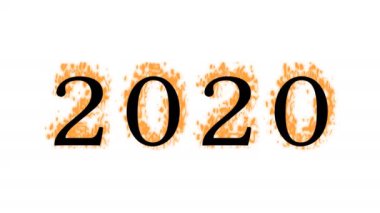 2020 yangın metni efekti beyaz izole arka plan. Yüksek görsel etkiyle canlandırılmış metin efekti. harf ve metin efekti.